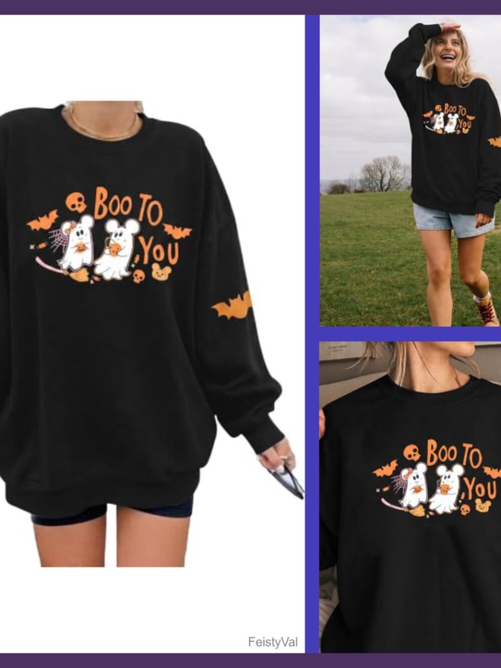 Oversized Halloween Sweatshirt Spooky Season Pullover Crew Neck Women